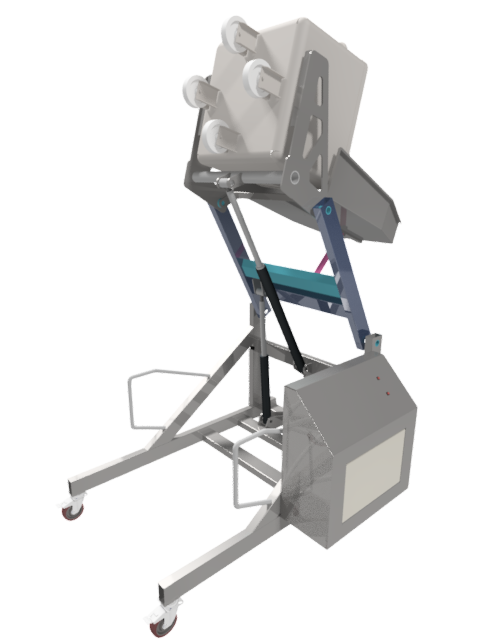 Concept del ribaltatore per carrelli Eurobin: modellazione 3D in fase di scarico